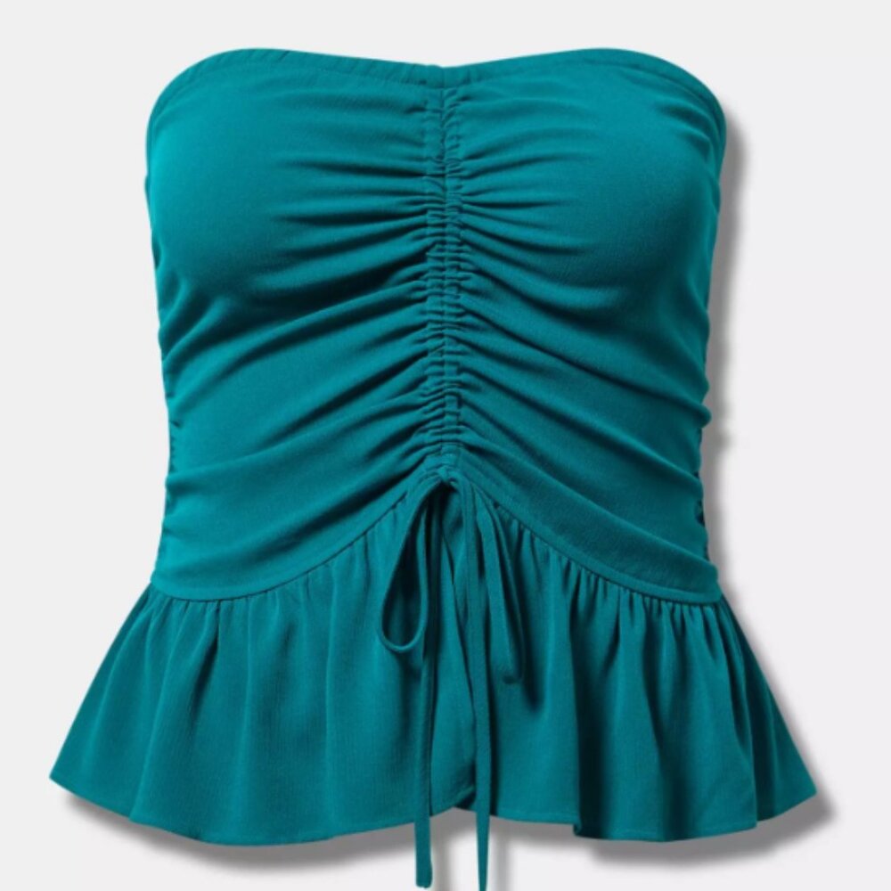 torrid Crinkle Gauze Cinched Tube Top - teal - size 1X, 14/16